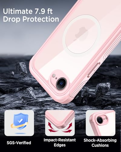 Protecteur antichoc rigide iPhone 16e Miimall coque transparente aimantée rose - 6