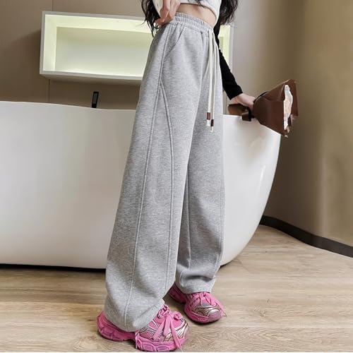 Teen Girls Stylish Straight Sweatpants Baggy Elastic High Waist Solid Color Sport Pants Casual Comfy Soft Trouser4
