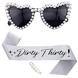 Design d'anniversaire unique : les lunettes blanches en forme de cœur en strass avec inscription « Dirty Thirty ». C'est non seulement une décoration d'anniversaire, mais aussi un excellent accessoire photo pour prendre des photos d'anniversaire. C'est un accessoire parfait pour un 54e anniversaire.