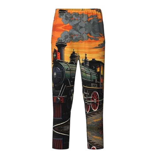 Pajama Pants Pajama Bottoms with Elastic Waistband Sleepwear Lounge PantsCartoon Steam Train Print