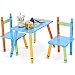 COSTWAY Set di 3 Pezzi Tavolino per Bambini con 2 Sedie Set di Mobili per Bimbo in MDF + Legno di Pino, Multicolore