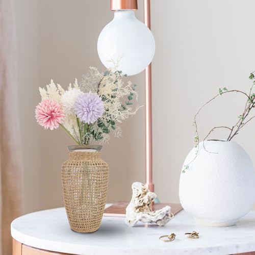 Vase à fleurs en verre pour décoration salon et plantes hydroponiques en rotin - 5