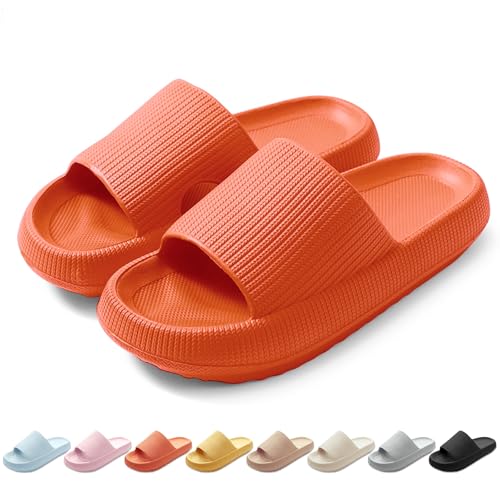HEOAARG Zapatillas de Estar por Casa Mujer Hombre Cómodas Chanclas de Baño Antideslizante Chanclas Nube Pantuflas Ligeras Slippers Chancletas para Interiores y Exteriores，Naranja，38-39 EU