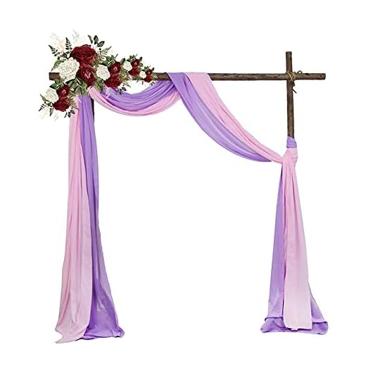 Lukery Cortina Gasa Arco de Boda para Colgar en La Pared, Tela de Gasa Cortinas de Tela de Tul Telón de Fondo para Banquete de Boda, Recepción, Fiesta Decoración (75x600cm,Rosa + Morado Claro)