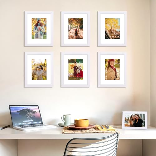 decorUhome 8x10 Picture Frame, Display Photos 5x7 with Mat or 8x10 Unmatted, Engineered Wood Frame with Plexiglass for Wall and Tabletop Display, White, Set of 1