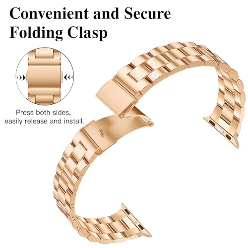 Image of Melyis Slim Metal Band Compatible with Apple Watch Bands for Women 42mm 40mm 41mm 38mm, Premium Stainless Steel Classic iWatch Bands for Apple Watch Band Series 11 10 9 SE Series 8 7 6 5 4 3 2, Rose Gold