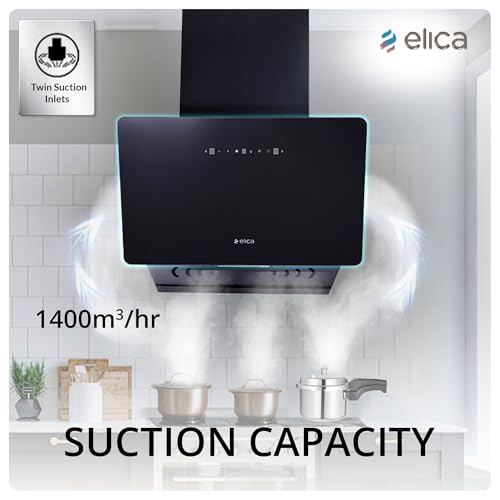 Image of Elica 75cm 1400 m3 /hr BLDC Filterless Autoclean Vertical Kitchen Chimney | Twin Suction Inlets| 15 Years Motor & 5 Years Comprehensive Warranty| KITTY FL 750 BLDC HAC LTW MS NERO |Black| Motion Sensor