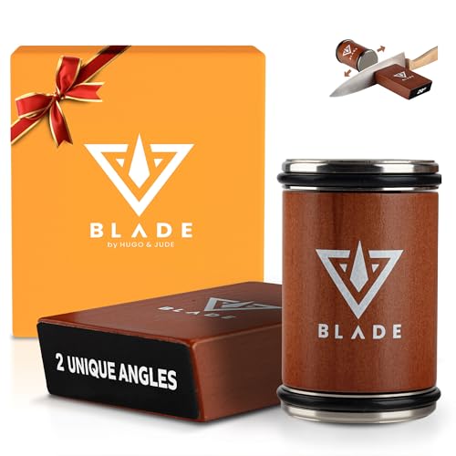 Hugo & Jude BLADE Rolling Knife Sharpener - Sharpening Made Easy with Ergonomic Diamond Rolling Wheel Sharpener, 15° & 20° Magnetic Angles for Kitchen Knife Sharpener - Kitchen Gadgets Gifts