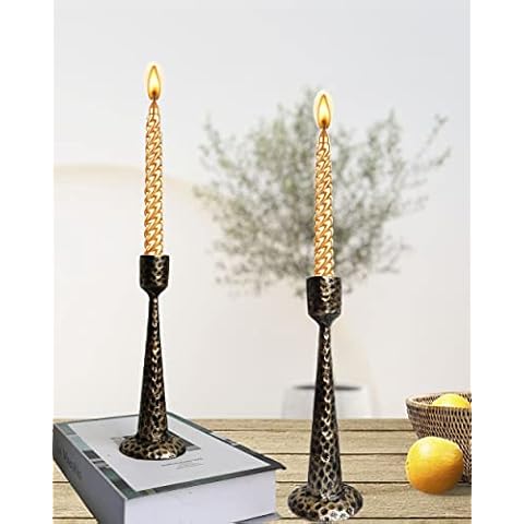 Black Candlestick Holders, Cast Iron Candle Holders, Metal Candle Stand, Decorative Taper Candle Holders for Home Decor, Wedding, Dinning, Party, Anniversary, Set 2 (Antique Gold) Cover