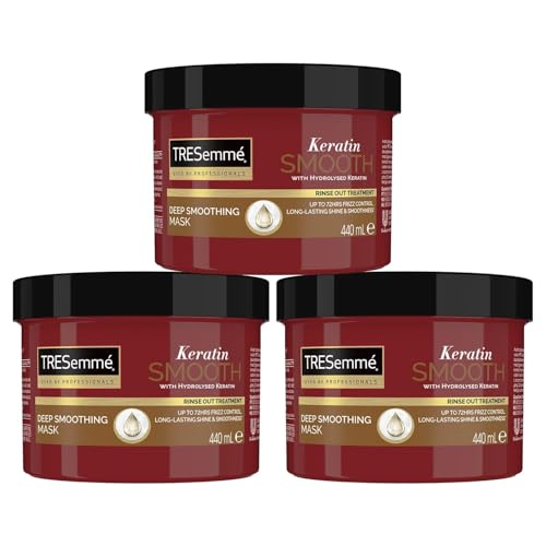 TRESemmé Keratin Smooth Deep Smoothing Mask rinse-out hair treatment with hydrolysed keratin for soft, shiny, frizz-free hair 440 ml, Pack of 3