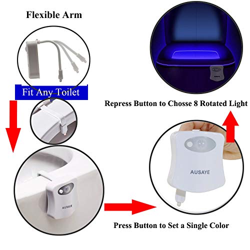 Ausaye 2Pack Toilet Light Motion Sensor Activated Toilet Bowl Night Lights, Led 8 Colors Toilet Night Light Fun Lamp On Toilet Seat Bathroom Night Light For Kids Adults Christmas Gifts #TOP2