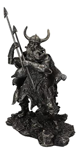 Ebros Gift Nordic Seafarer Viking Norse God Odin Alfather with Horned Helmet Holding Javelin Spears Figurine Battle of Ragnarok Poetic Edda Fantasy Mythology Figurine
