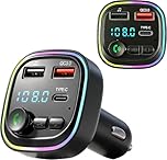 5.3 FM Bluetooth car Adapter, Car Bluetooth Transmitter with Dual USB & Type-C Port, PD & QC Charging, Hands Free Calling FM Transmitter Bluetooth, Supports USB/TF/SD Music Playback (1)