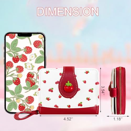 Image of Cute Print Wallet Blueberry Strawberry Cherry Wallet with Credit Card Holder Zipper Coin Purse for Women Girls (RASPBERRY)