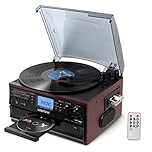 LoopTone Vinyl Record Player 3 Speed 10 in 1 Bluetooth in/Out Vintage Turntable CD Player Cassette AM/FM Radio 2 Built in Speaker USB/SD Recorder Aux-in RCA Line-Out