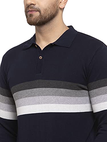 Image of Kalt Mens Basic Solid Full Sleeves Polo Cotton Blend Knitted Regular Fit Polo-Neck T-Shirts with Collar Stylish