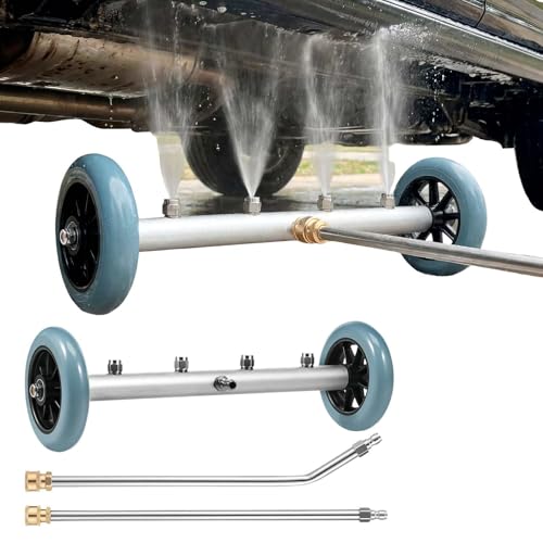 Limpiador de alta presión para debajo del suelo (38 cm) | Escoba para coche con 4 boquillas y ruedas, incluye lanza de extensión curva y recta, para coches y SUV (1500 – 4000 psi)