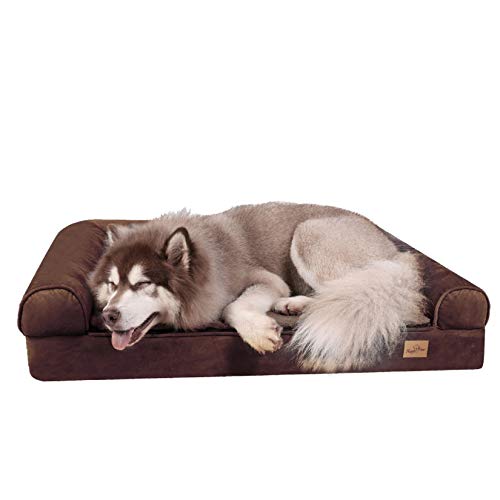 BingoPaw Cama para Perros Grandes, Cama Ortopédica de Esponja para Mascotas, Desmontable Impermeable y Lavable, Colchoneta Perro Antideslizante y Suave, Color Marrón, 115 x 90 x 22cm
