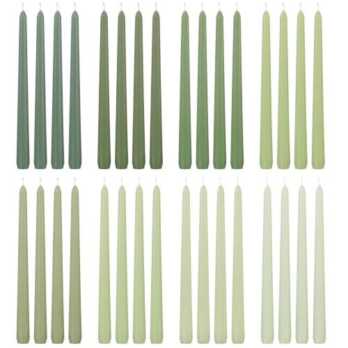 Image of MTLEE 32 Pcs Long Taper Candlestick Bulk 10 Inch Smokeless, Green | Paraffin Wax Cotton Wick, Colorful Vibrant for Dinner Wedding Party Church, Unscented Table Centerpiece Decor