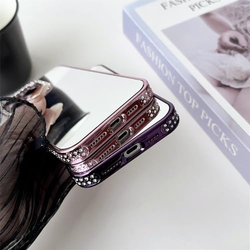 Coque Miroir pour iPhone 15 Pro Bijoux Diamant | Cadeau de Luxe Violet - 6