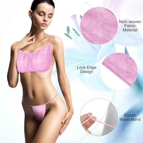 Vabean 225 Pieces Disposable Bras and Panties for Spa Disposable Women Underwear Set Included 75 Bra 150 Thong Panties2