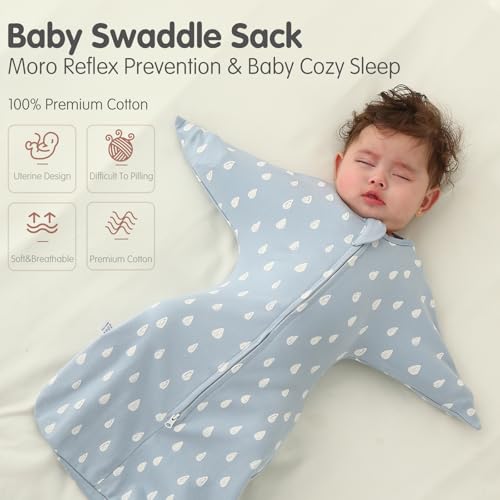 Image of insular Baby Transitional Swaddle with 2-Way Zipper Newborn Sleep Sack Arms Up Infant Sleeping Bag Wearable Blanket, Raindrop, 0-3 Month