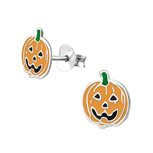 Small Jack O Lantern Earrings Halloween Pumpkin Silver Earrings (E4432)