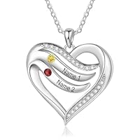 kaululu Collier Personnalisé Prénom Collier Argent 925 Femme Collier Coeur Gravure Pendentif Collier Maman Cadeaux pour Femme Petite Amie Fête des mères Anniversaire (A-Nom 2)