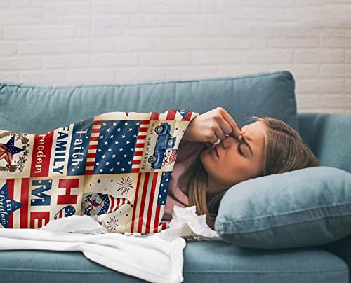 Patriotic Gnome Blanket Usa Flag Throw Blankets Retro Plaid Soft Flannel Fleece Comfort Blanket, Check American Theme 4Th Of July Cozy Warm Bed Cover For Sofa Couch Chair 40X50In #TOP5