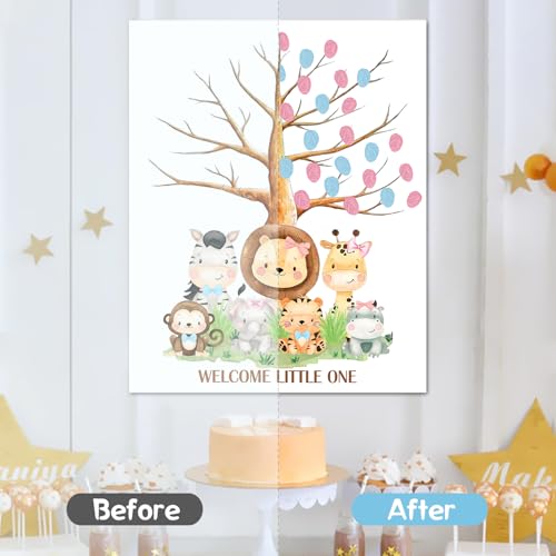 Miniatura 4 de Árbol De Huellas Dactilares Para Fiesta De Revelación De Género, Árbol De Hojas Con Huellas Dactilares Para Revelación De Género, Libro De Visitas Para Baby Shower, Libro De Visitas Con Huellas