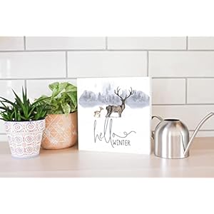 Hello Winter, Simply Said Designs, Wood Block Sign, 10"x10" Freestanding, Shelf or Wall Displayed, Artist Designed Home Décor. Hello Winter Simply Said Designs Wood Block Sign 10×10 Freestanding Shelf or Wall Displayed Artist Designed Home Decor