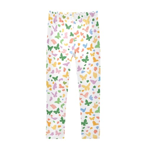 Colorful Butterfly Silhouette Girls Leggings Ultra Soft Compression Yoga Gym Pants for Kids 4-10T