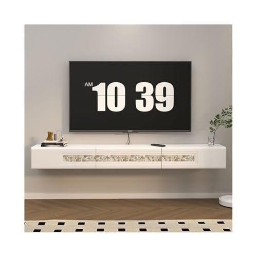 lskdnrufh Soporte de TV montado en la pared para sala de estar, unidad de pared de 70,8 pulgadas con espacio de almacenamiento, mueble de TV flotante blanco con decoración de conchas