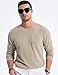 JMIERR Men's Clothing Long Sleeve Casual Crewneck Ribbed Stripes Slim Fit Pullover T Shirts Undershirt with Pocket, S, Parchment