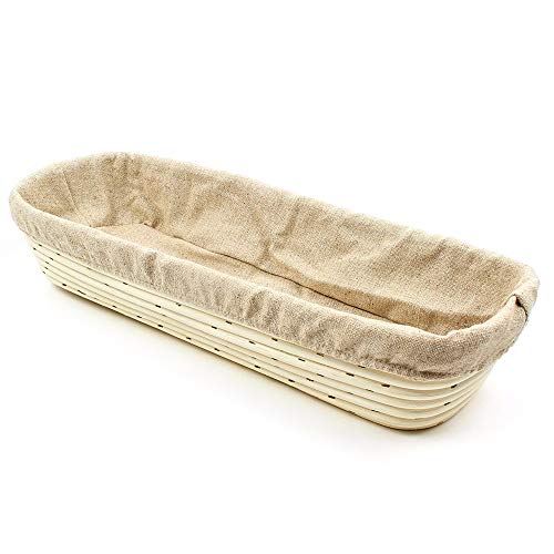 Vollum Bread Proofing Basket Banneton Baking Supplies for Beginners & Professional Bakers, Handwoven Rattan Cane Bread Maker for Artisan Breads, 15.5 x 6 x 3.5 Inch, 3-Pound Rectangular Brotform
