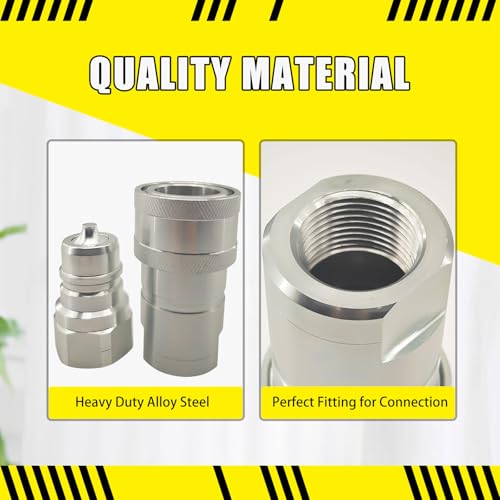 Image of 1 inch Agricultural Hydraulic Quick Connect Coupler Set for Tractor,1 inch NPT Thread ISO 5675 for Parker 4000 Replaces 4010-6P 4050-6P( Heavy-Duty Carbon Steel Poppet Valve)