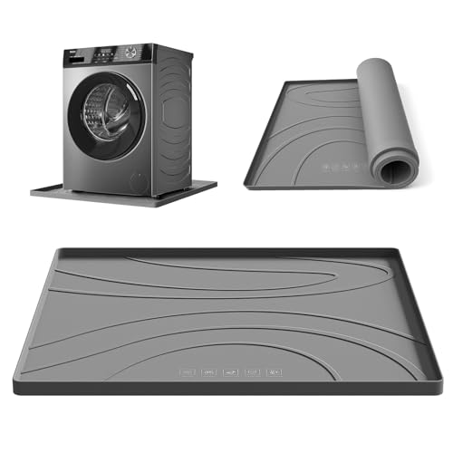Washing Machine Drain Pan Silicone mat – 26.5x26.5 Inch Non-Slip Waterproof Washer Drip Tray, Anti-Vibration Soft Mat for Under Dryer or Washer, Floor Leak Protector for Laundry Room