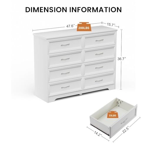 Image of Goldview Furniture White Chest of Drawers - Wooden Dresser with Sleek Metal Handles - Modern Storage Cabinet for Bedroom, Living Room, or Entryway