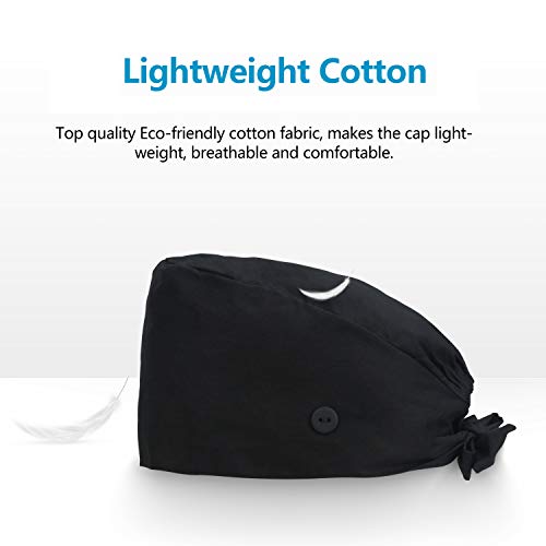 Image of QBA Adjustable Working Cap with Button, Cotton Working Hat Sweatband, Elastic Bandage Tie Back Hats for Women & Men, One Size