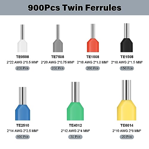 Yoiimiya Twin Wire Ferrules Kit - 7 Types Dual Bootlace Ferrules, 0.5-6mm² Wire Terminal Crimp Connectors - Image 2