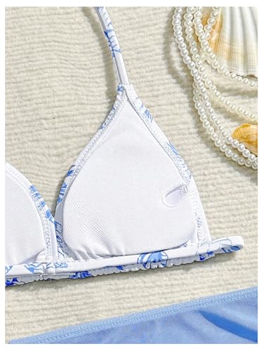 Image of RoseSeek Girl's 3 Piece Cute Bowknot Bathing Suit Halter Triangle High Waisted Swimsuit with Beach Cover Up Skirt