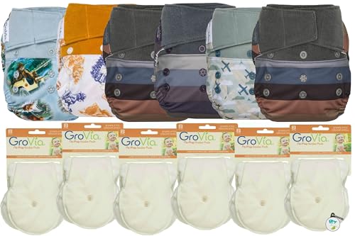 Image of GroVia Hybrid Part Time Package: 6 Shells + 12 No Prep Soaker Pads (Color Mix 6 - Hook & Loop)