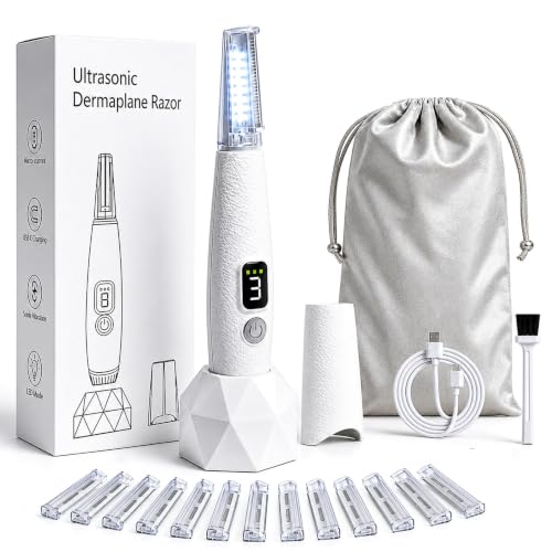 Sonic Dermaplaning Razor for Women, Facial Hair Remover with 12 Refills