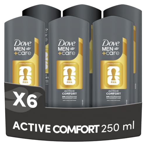 Dove Men+Care Docciaschiuma Active Comfort, Doccia Shampoo Uomo 3in1 Detergente per Corpo, Viso e Capelli, con Tecnologia MicroMoisture, Dona 24 Ore di Idratazione, 6x250ml