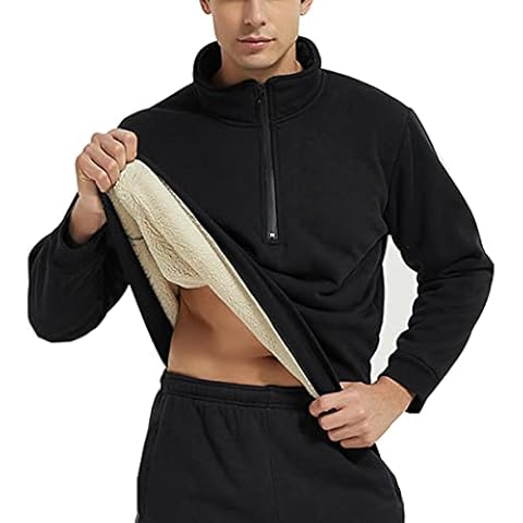 Gihuo Men’s Quarter Zip Pullover Sherpa Lined Sweatshirt Winter Warm Fleece Sweatshirt, Black, X-Large Cover