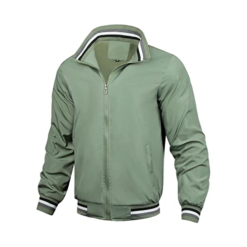 Maiyifu-GJ Bomber Jackets for Mens Outdoor Sport Slim Fit Lightweight Softshell Coat Windproof Varsity Baseball Coats (Green,Large)