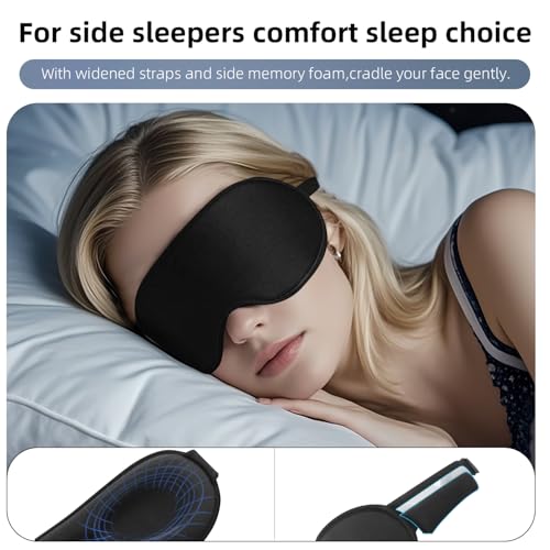 100% Blackout Sleep Mask for Women Men, Zero Eye Pressure Eye Mask, Sleeping Mask for Side Sleepers, Lycra Fabric 3D Contoured Cup Blindfold with Adjustable Strap for Home/Work, 3D Black - Image 3