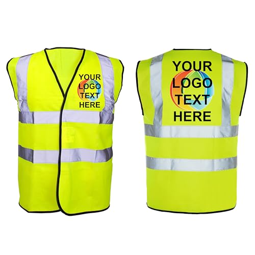 StickersWall Personalised Hi Vis Vest Custom Printed Hi Viz Vest Reflective Safety Vest Adult Sizes Custom Printed High Visibility Security Waistcoat Any Text Logo Full Colour (Yellow, Large)