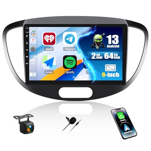 CAMECHO 2G+64G Android 15 Autoradio Carplay pour Hyundai i10 (2007-2013), Double DIN Autoradio avec Sat Nav Android Auto, Ecran 9 Pouces Bluetooth RDS/FM...