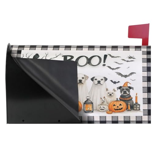 Image of Happy Halloween Dogs Magnetic Mailbox Covers Spooky Bat Raven Pumpkin Buffalo Plaid Mailbox Cover Standard Size Full Magnet Garden Yard Porch Mail Boxes Cover Holiday Decorations 21 inch L x 18 inch W